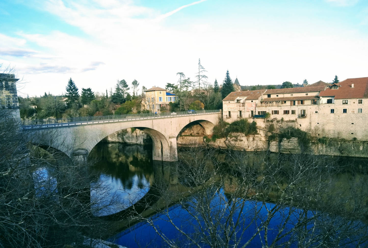 The town and municipality of Ruoms in the Ardèche, on the banks of the Beaume