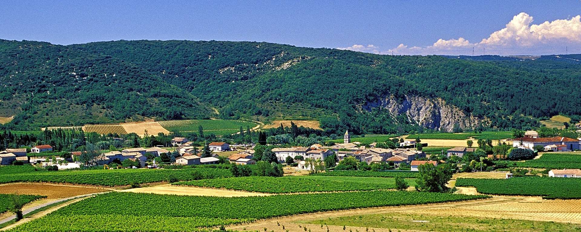 Panoramic view of the village of Valvignères in southern Ardèche
