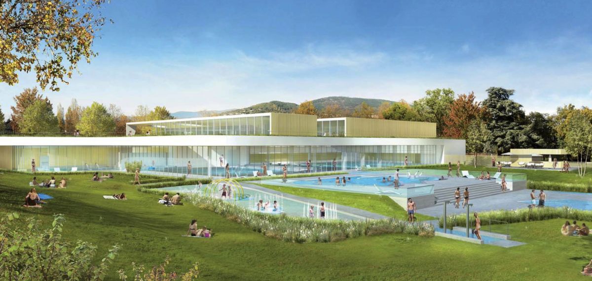 Vue extérieure du centre aquatique / cabinet BVL