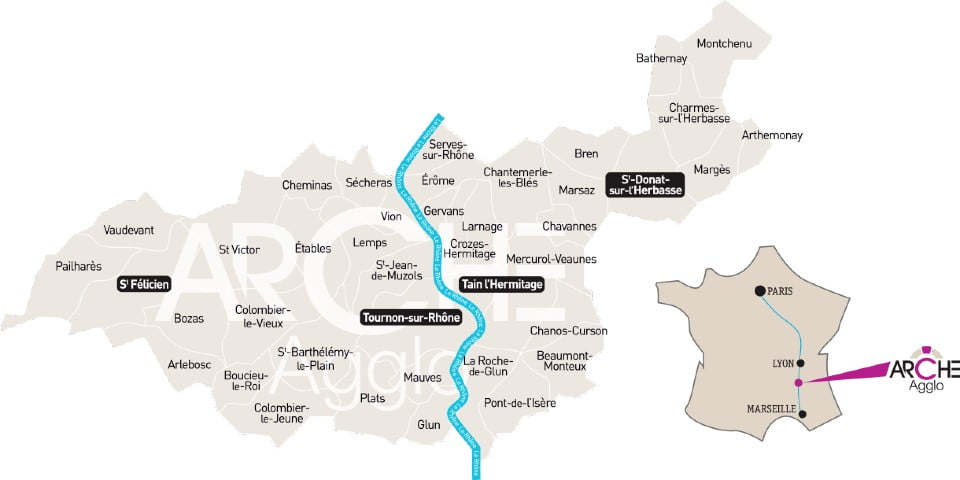 Carte des communes Arche Agglo en Ardèche