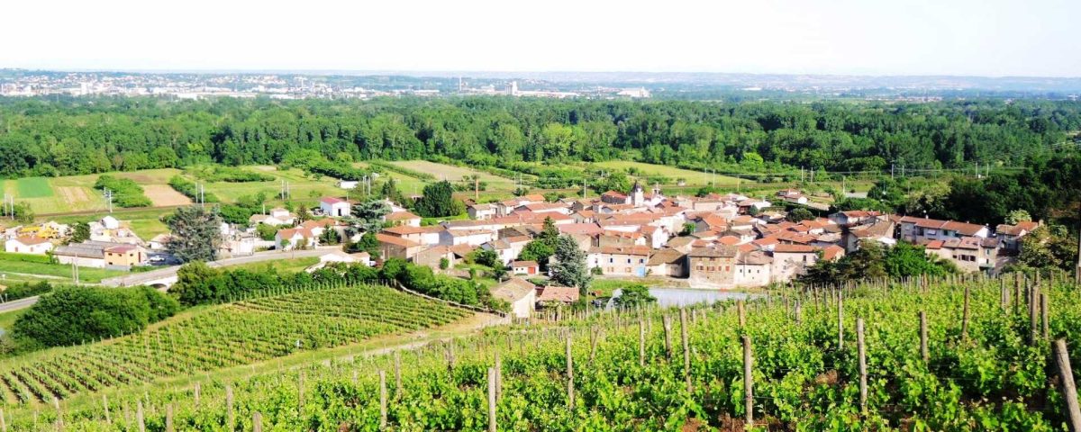 Vue sur le village de Limony en Ardèche et la vallée du Rhône