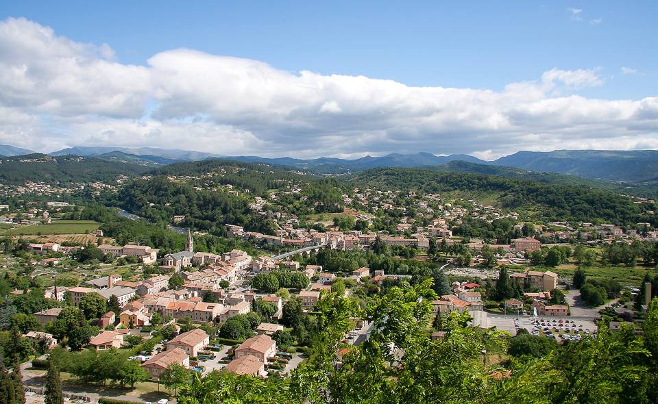 View from Aubenas towards Pont d'Ucel and the Ardèche valley