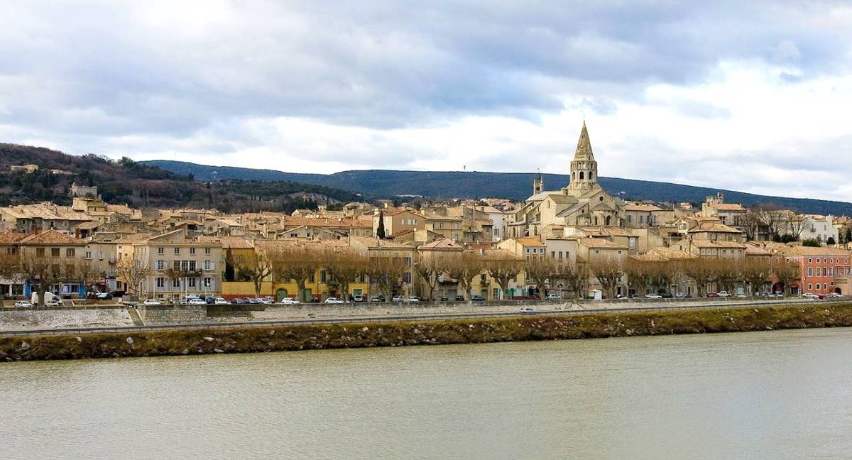 view of Bourg-Saint-Andéol in Ardèche from the Rhône river