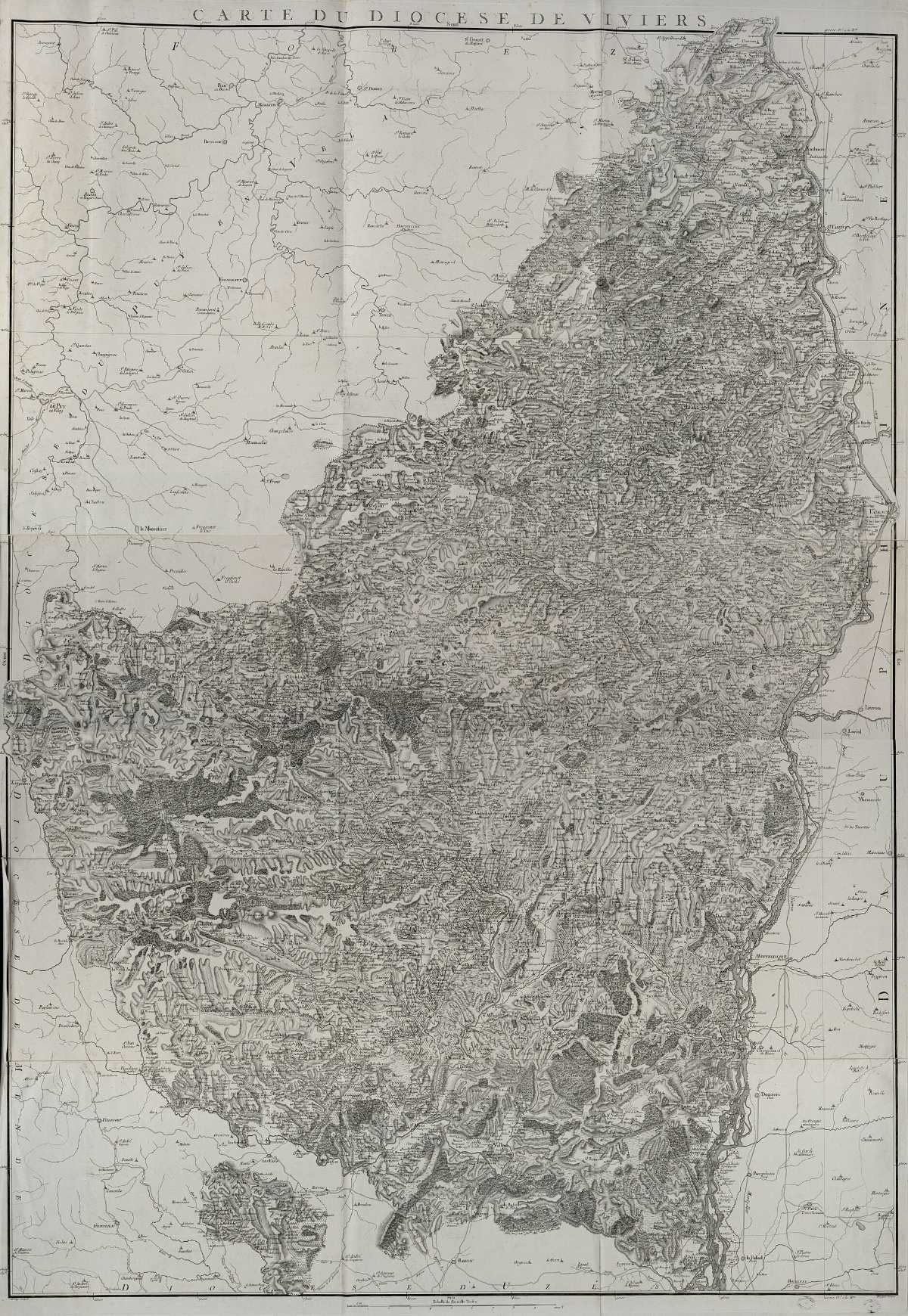 Carte du Diocèse de Viviers en 1781, esquisse du département de l'Ardèche