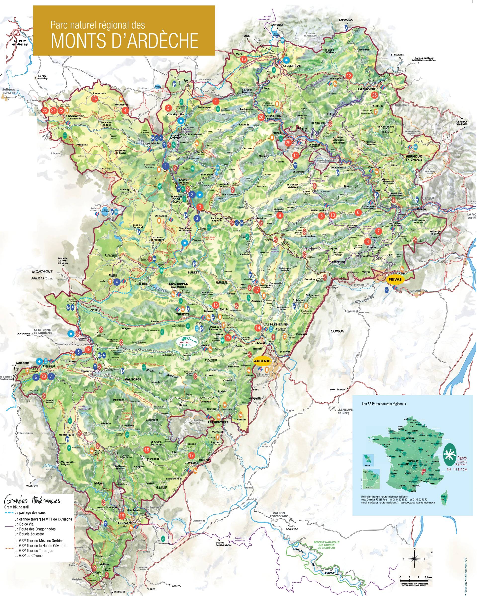 Carte du parc naturel des monts d'Ardèche