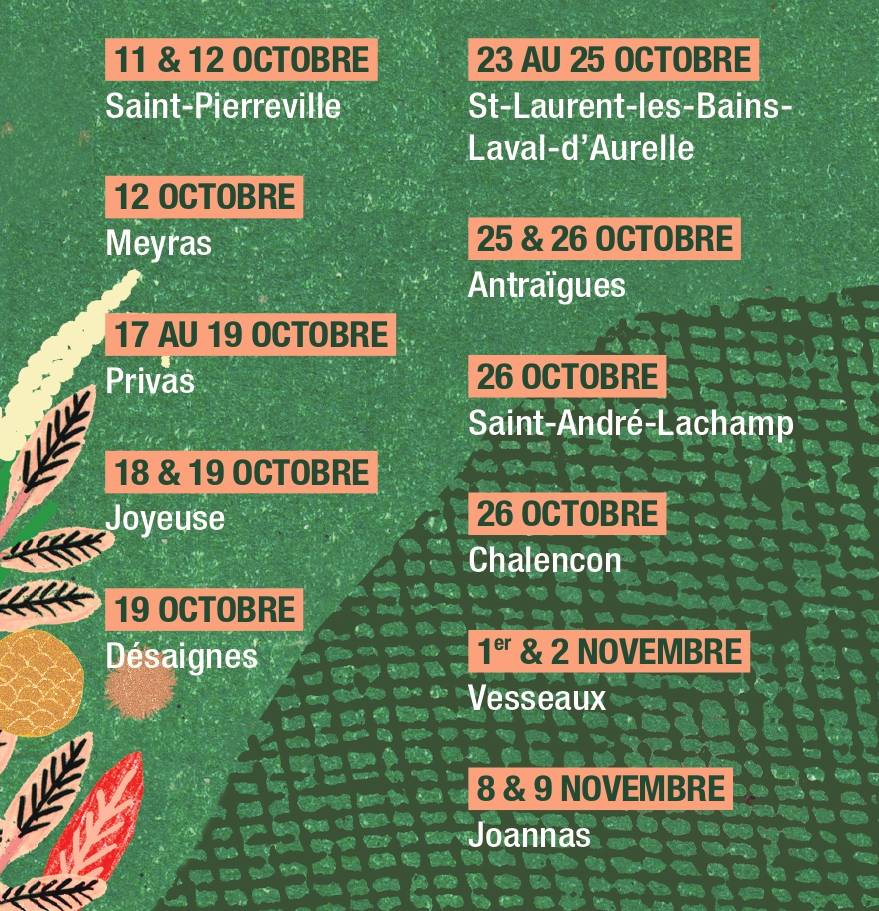 Programme par ville et village des castagnades 2025