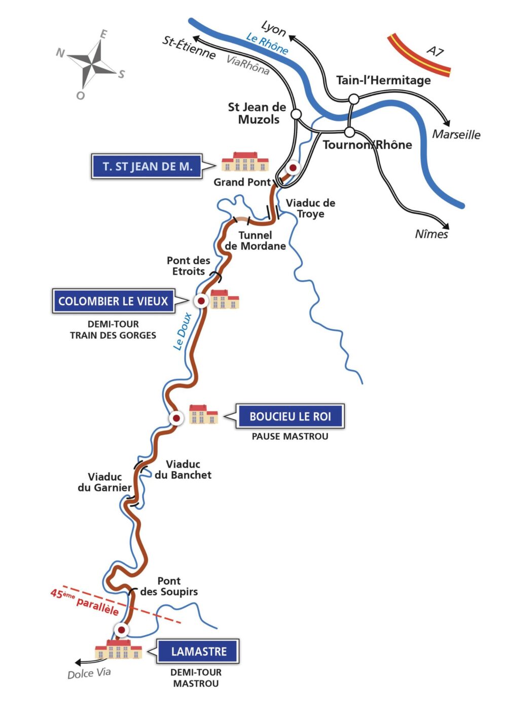 Le parcours du Mastrou : carte du Train de l'Ardèche