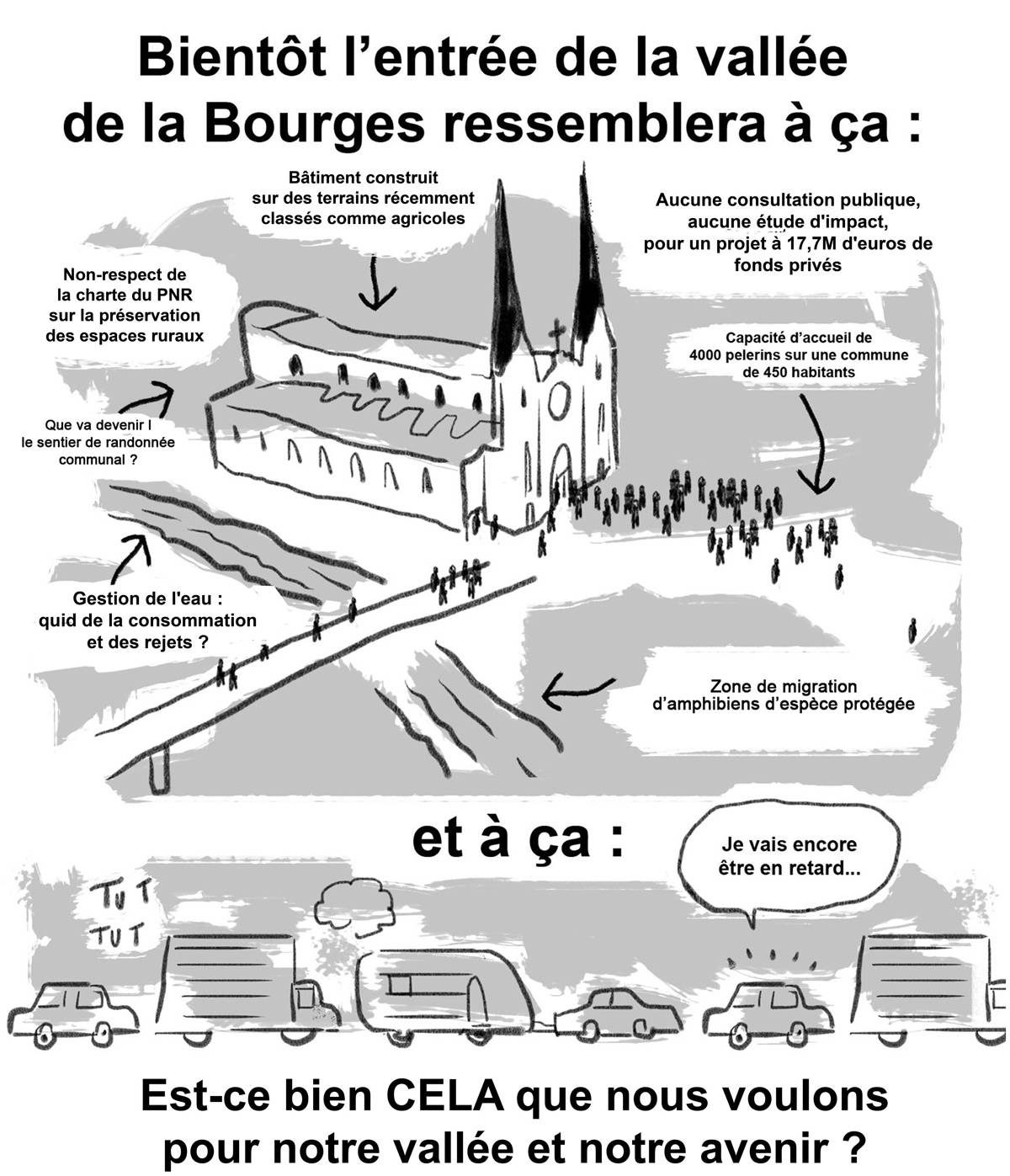 Affiche contre le projet de basilique à Saint-Pierre-de-Colombier en Ardèche