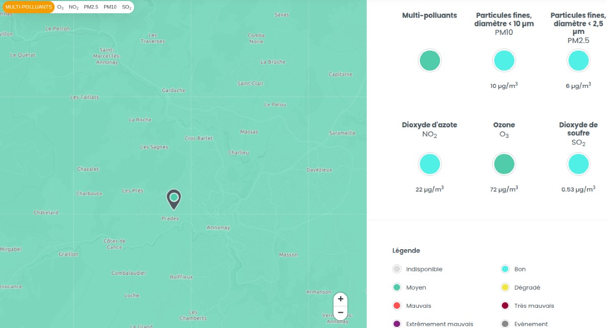 Carte des prévisions pour une commune