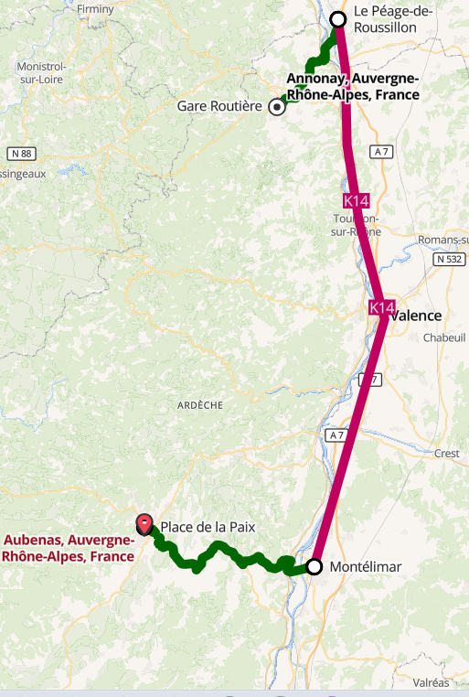 Ardeche Trip Planer : trajet en carte